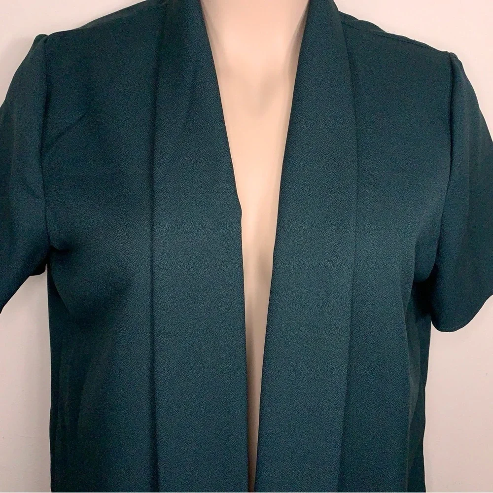 Vintage Petite 18 Jason Cody Deep Green Short Sleeve Shrug Blazer Top Open Front